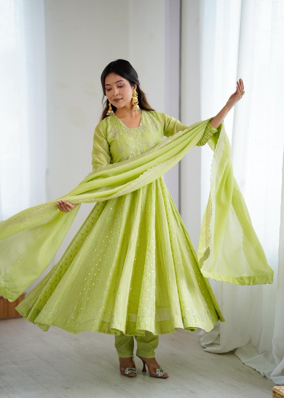 Embroidered Anarkali Gown Set with Dupatta