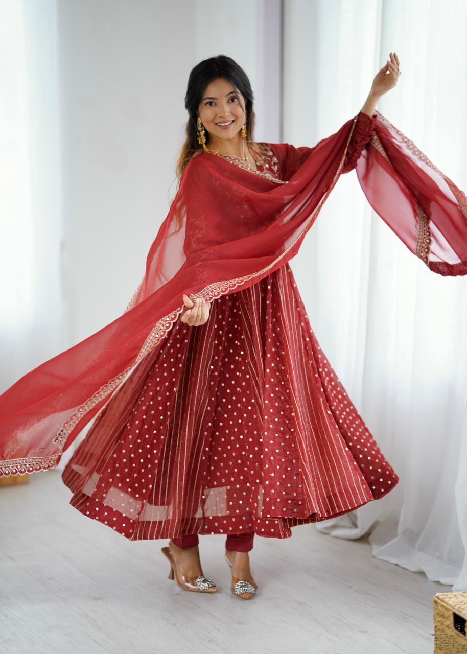 Embroidered Anarkali Gown Set with Dupatta