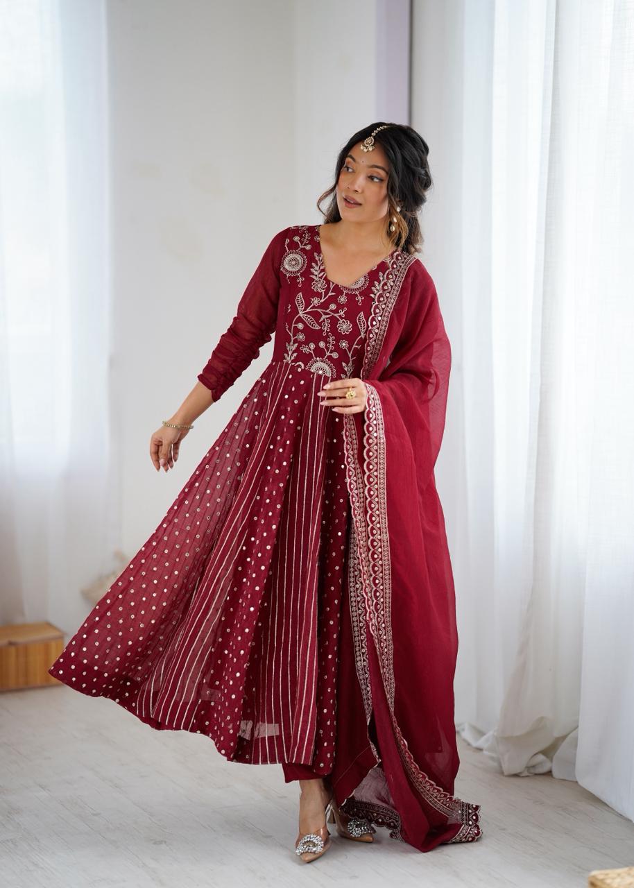Embroidered Anarkali Gown Set with Dupatta
