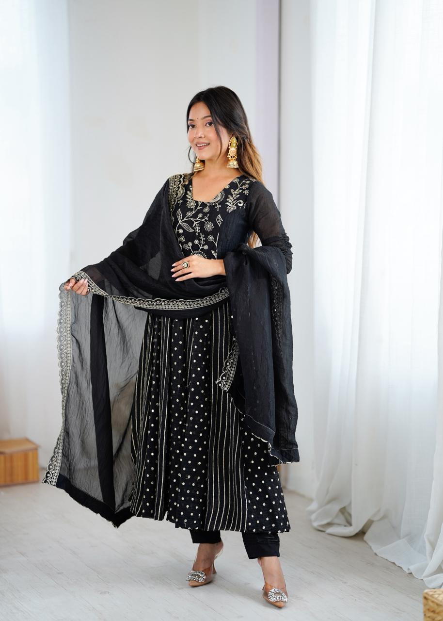Embroidered Anarkali Gown Set with Dupatta