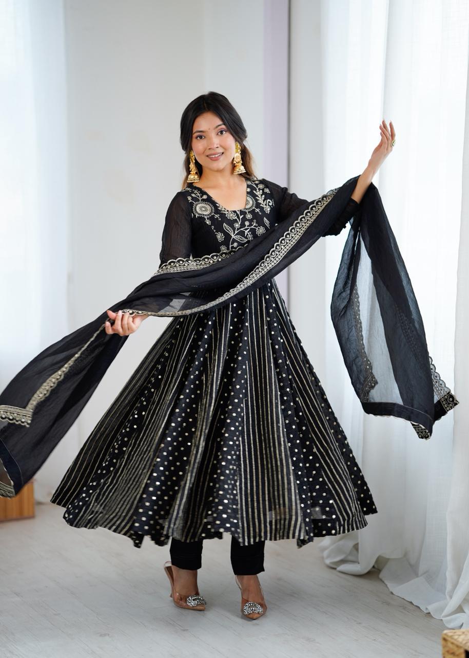 Embroidered Anarkali Gown Set with Dupatta