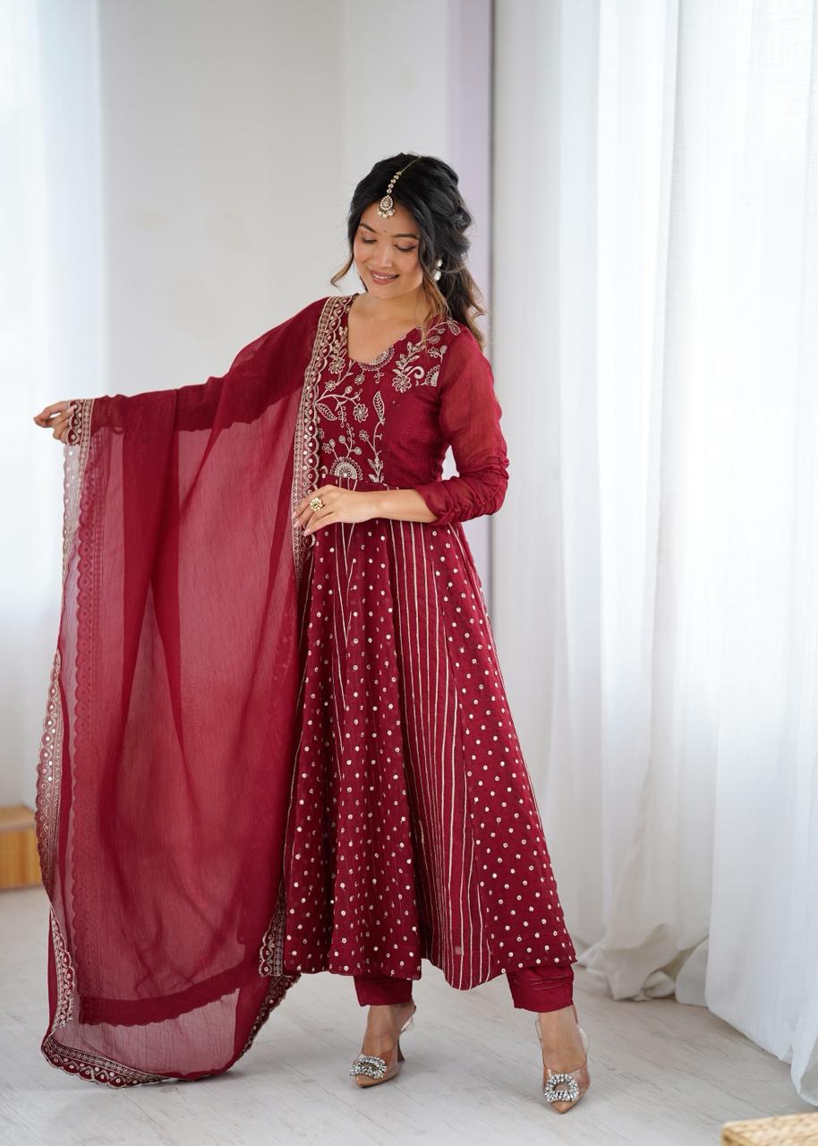Embroidered Anarkali Gown Set with Dupatta