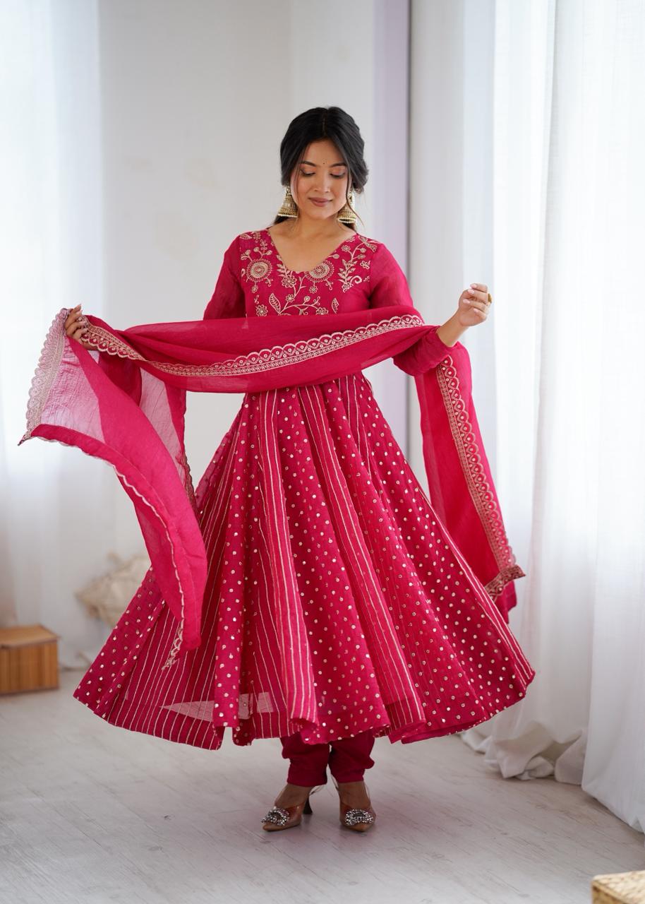 Embroidered Anarkali Gown Set with Dupatta