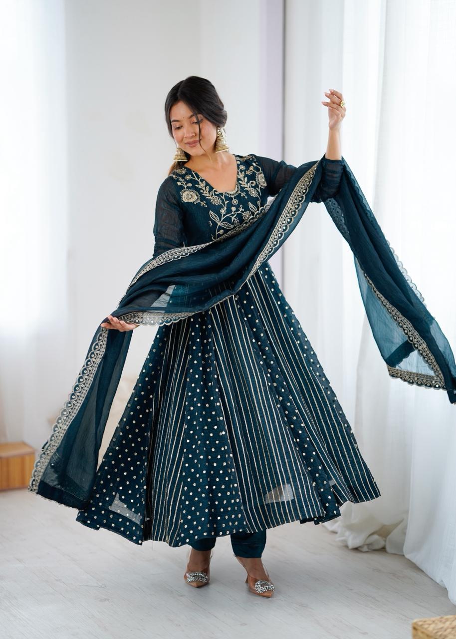 Embroidered Anarkali Gown Set with Dupatta