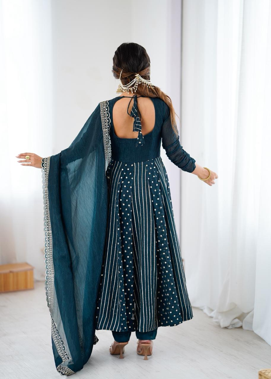 Embroidered Anarkali Gown Set with Dupatta