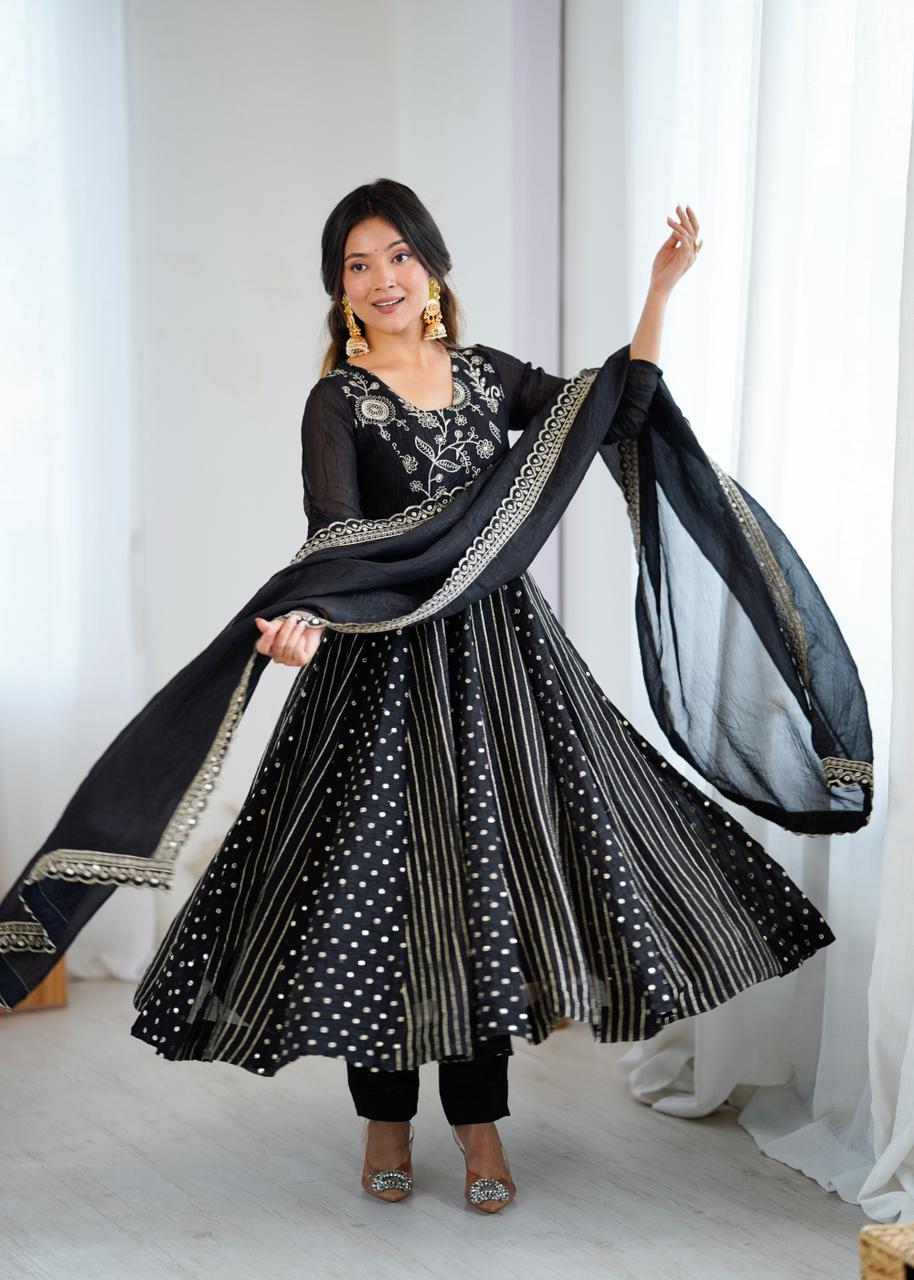 Embroidered Anarkali Gown Set with Dupatta