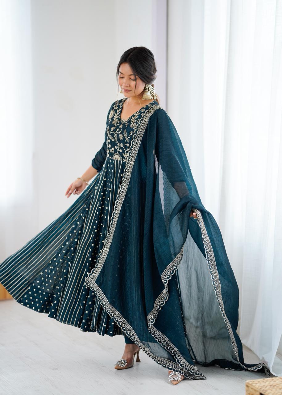 Embroidered Anarkali Gown Set with Dupatta