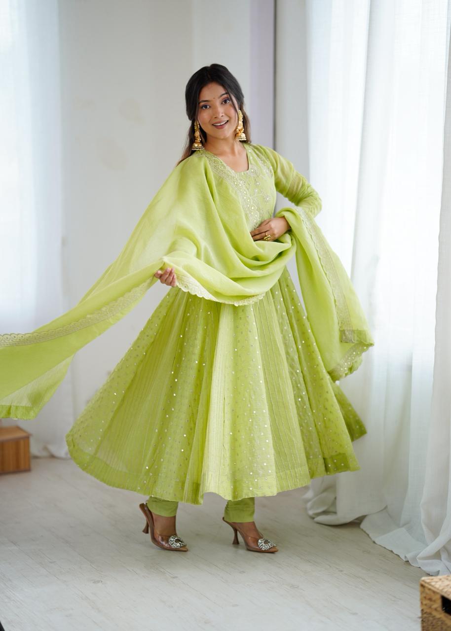 Embroidered Anarkali Gown Set with Dupatta