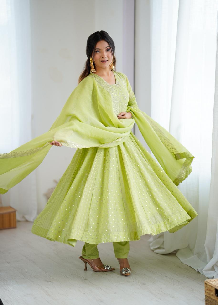 Embroidered Anarkali Gown Set with Dupatta