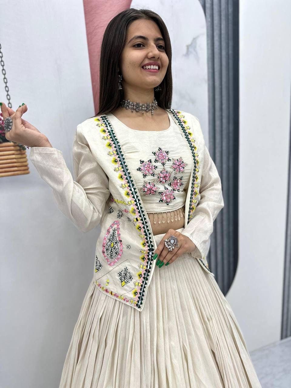 Festival Special Pure Tissue Fabric Lehenga Choli with Handwork Jacket