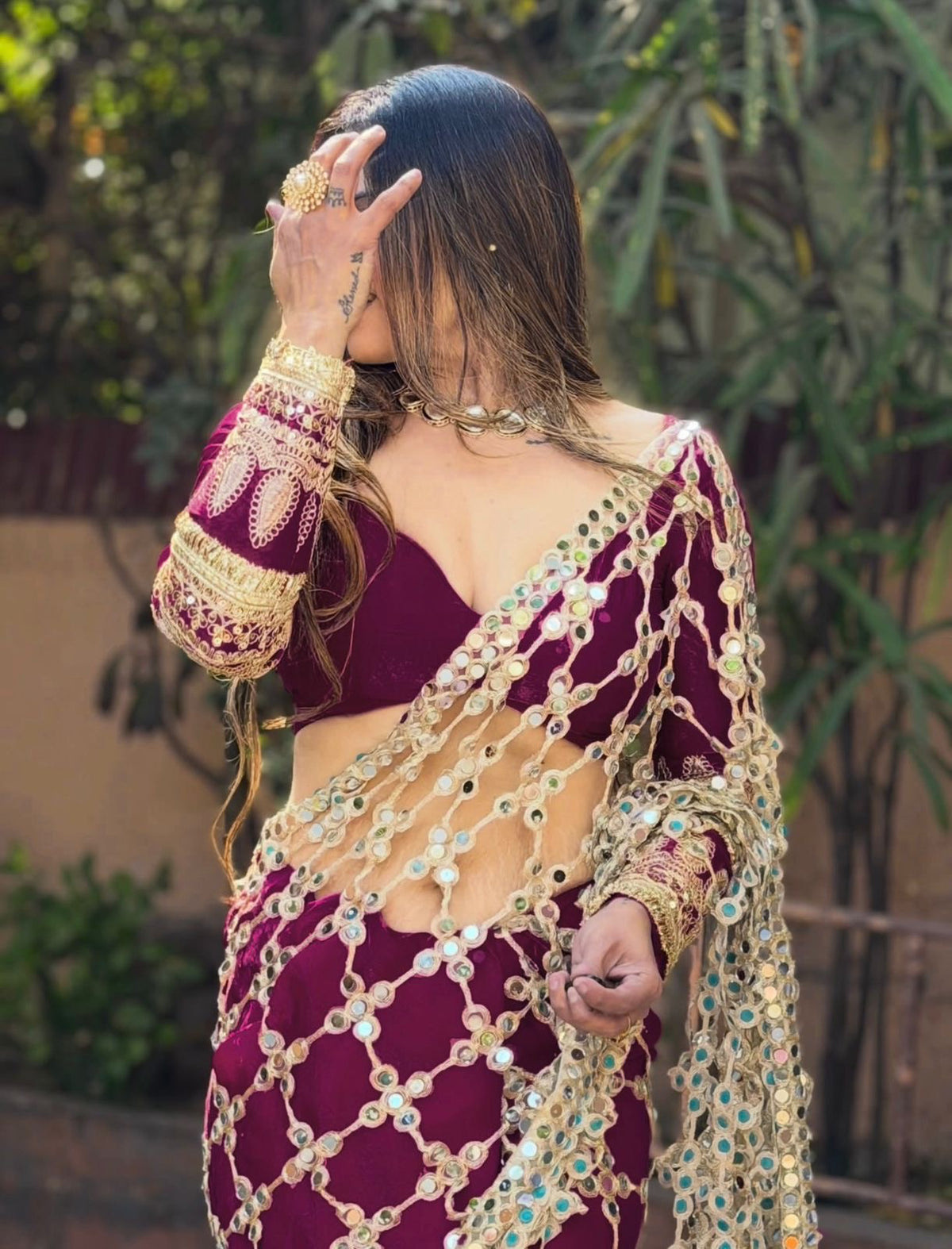 Luxury Real Mirror Work Fendy Silk Saree with Blouse for Women