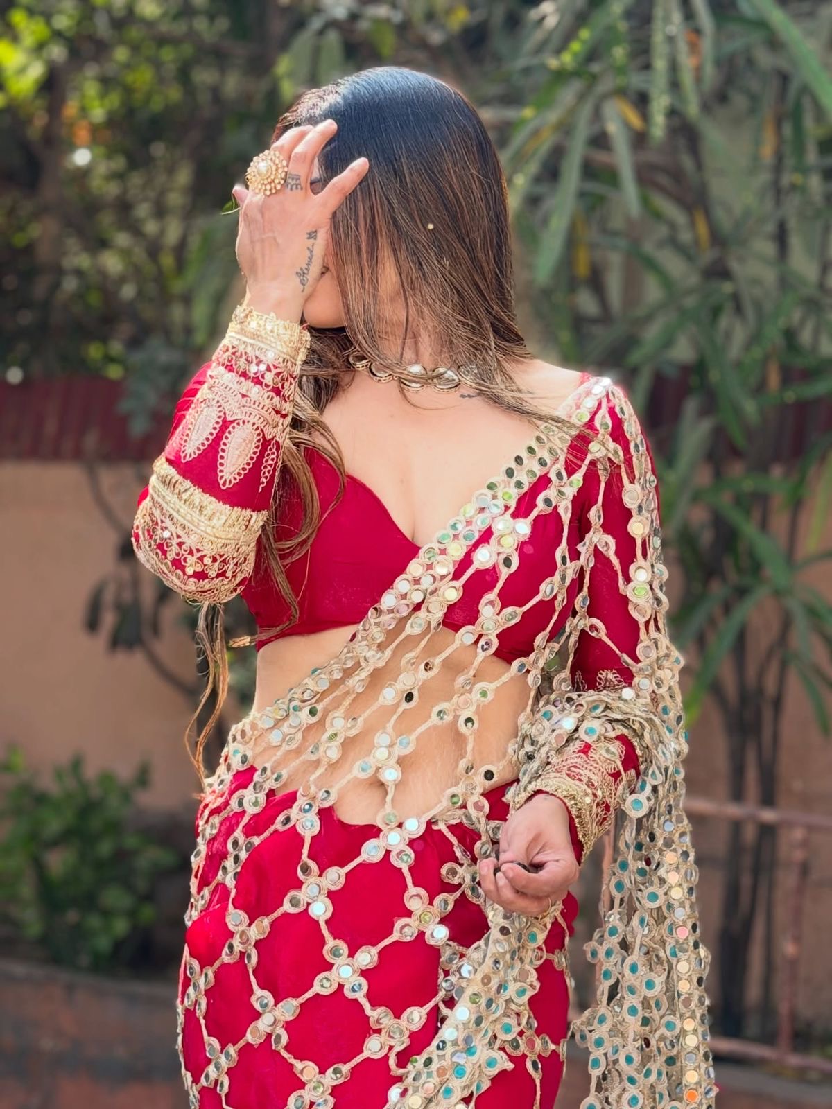 Luxury Real Mirror Work Fendy Silk Saree with Blouse for Women