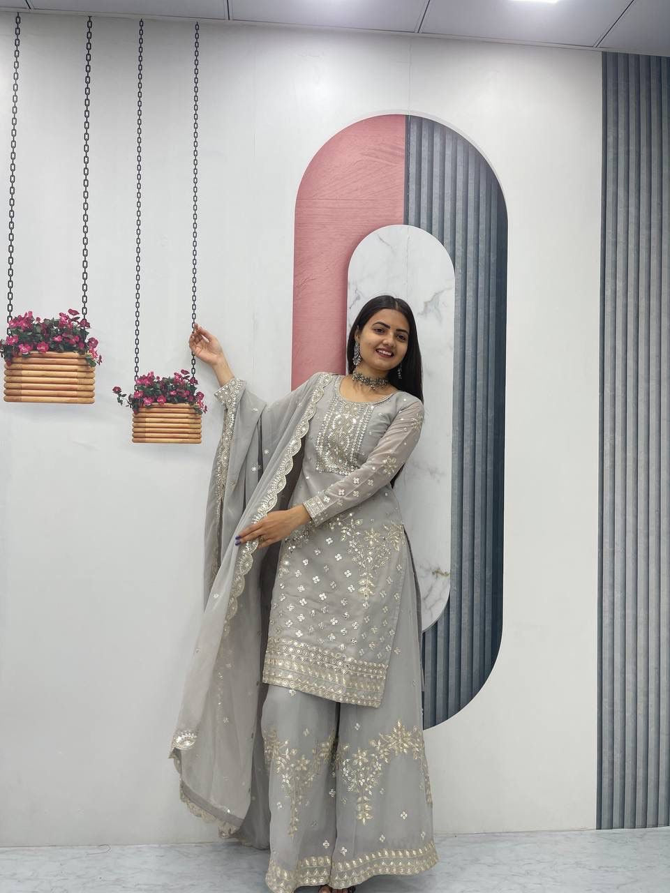 New Designer Party Wear Top Plazzo and Dupatta Set