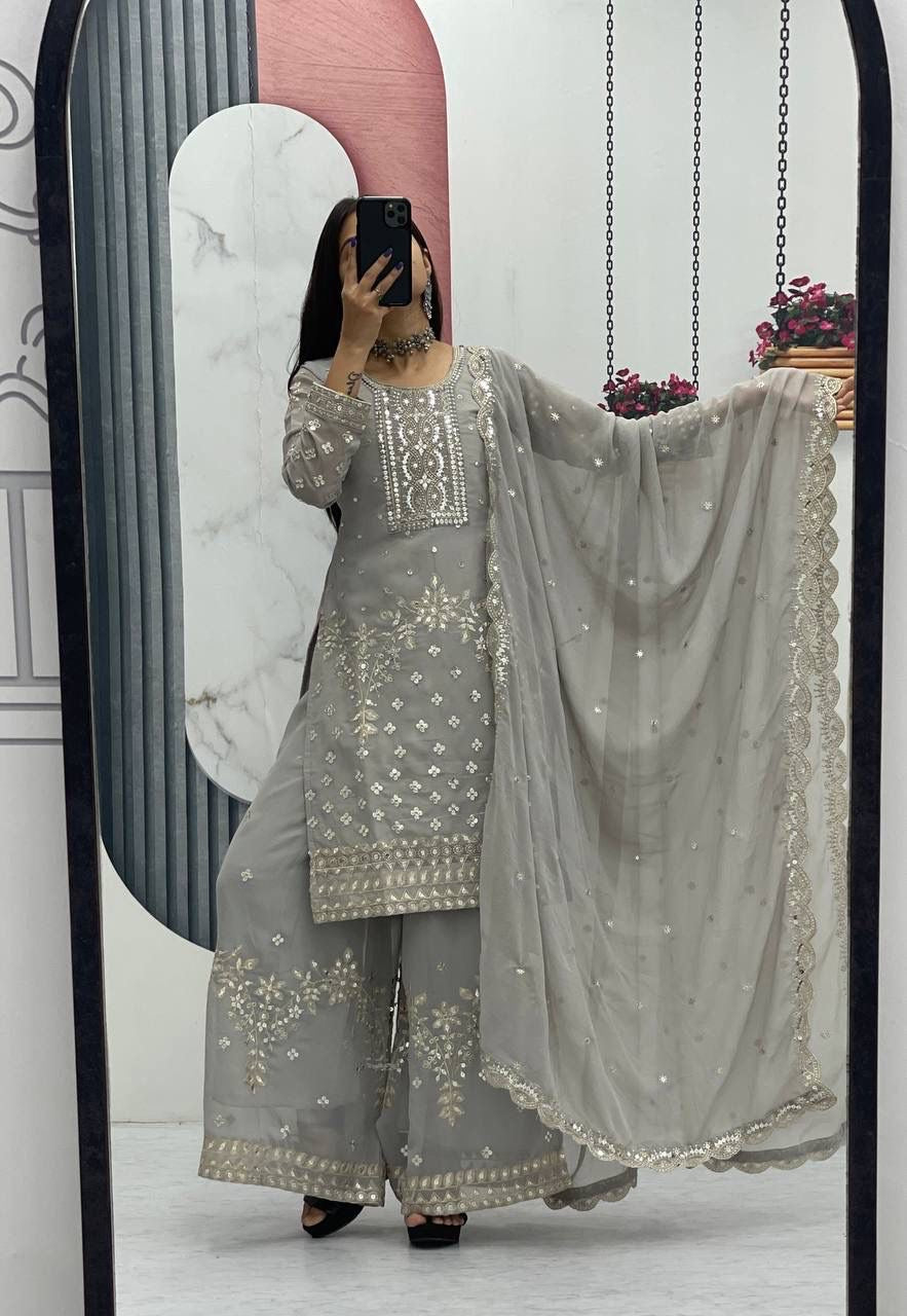New Designer Party Wear Top Plazzo and Dupatta Set