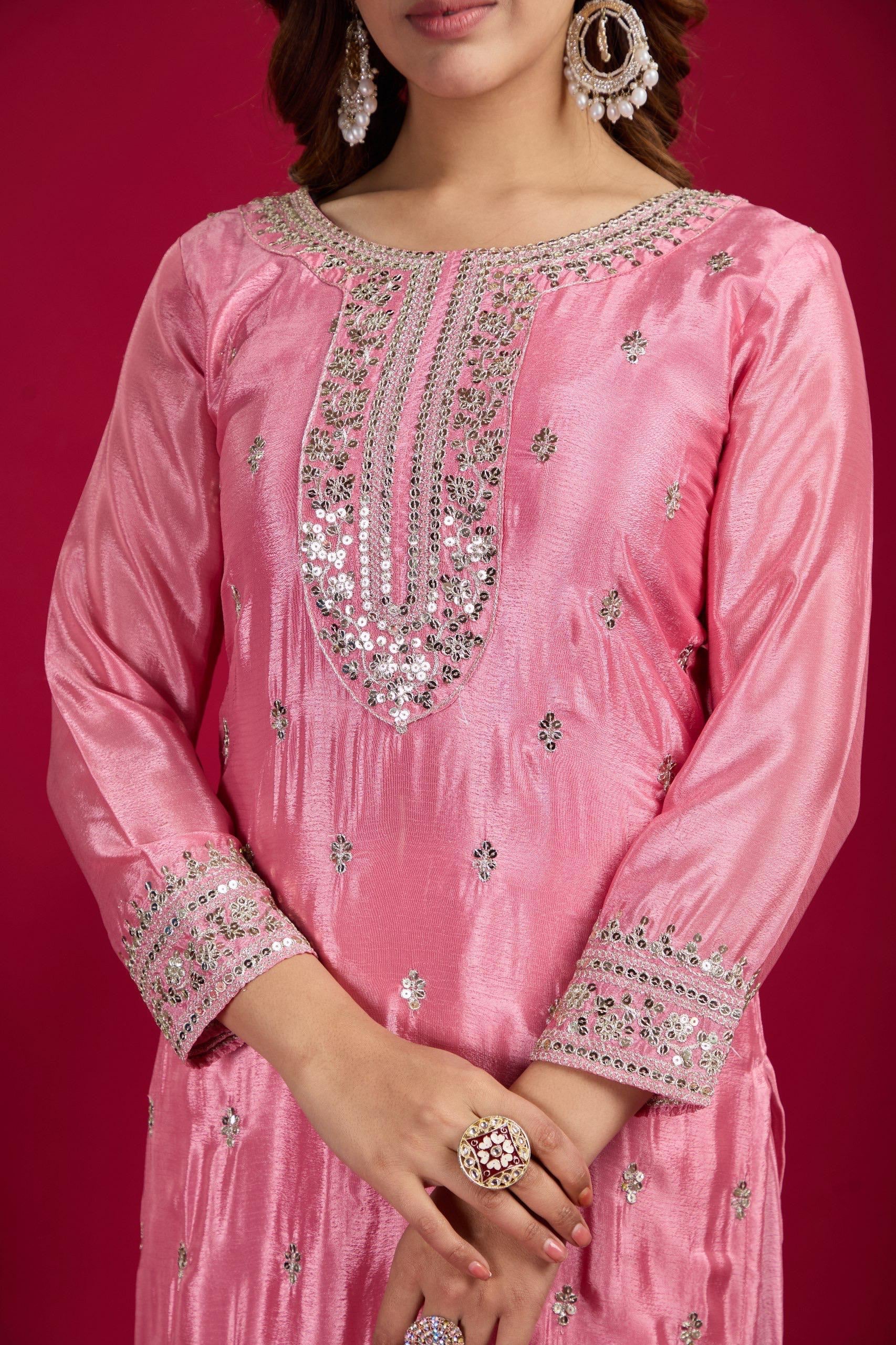 Festival Wear Chinon Top Bottom Dupatta Set with Heavy Embroidery Sequence Work