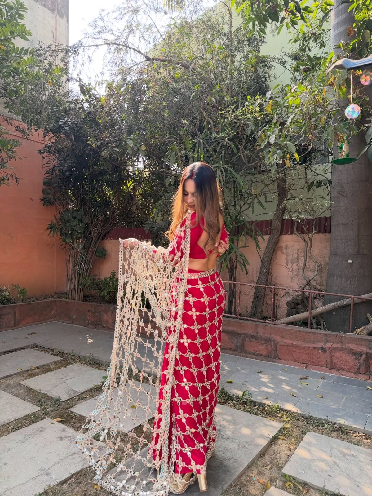 Luxury Real Mirror Work Fendy Silk Saree with Blouse for Women