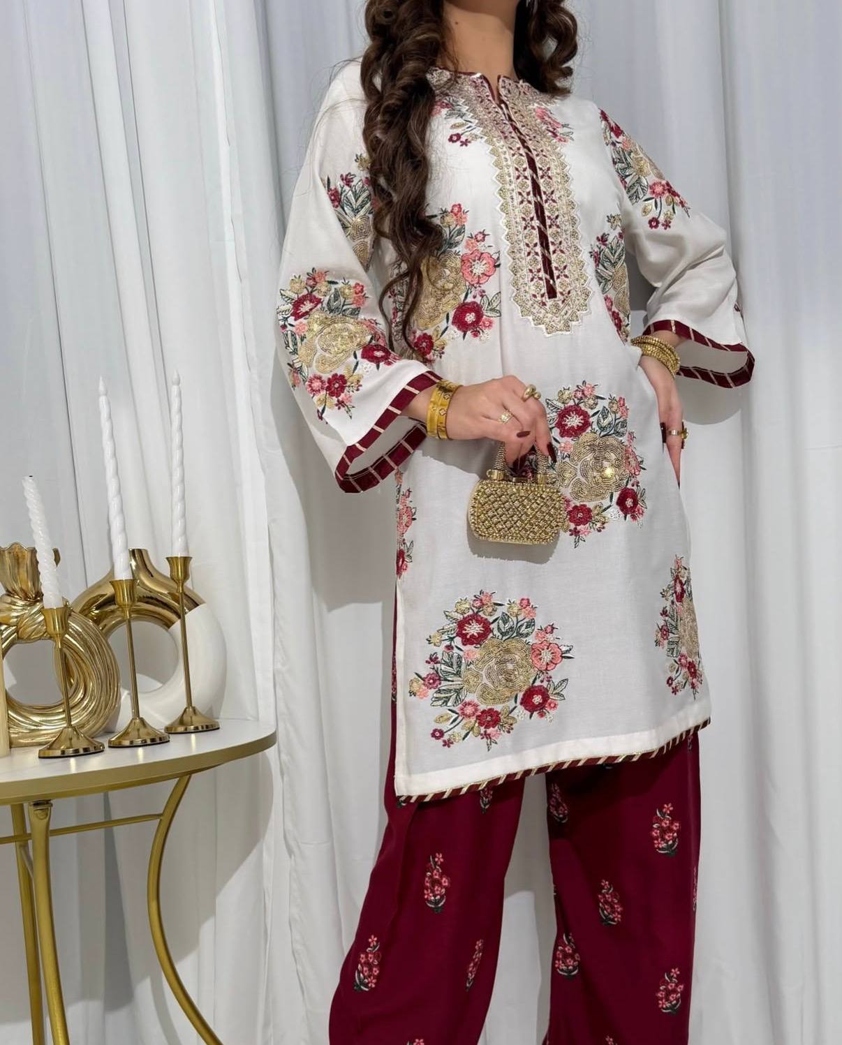 Women's Designer Kurti Pant Set - Heavy Embroidery and Sequins Work