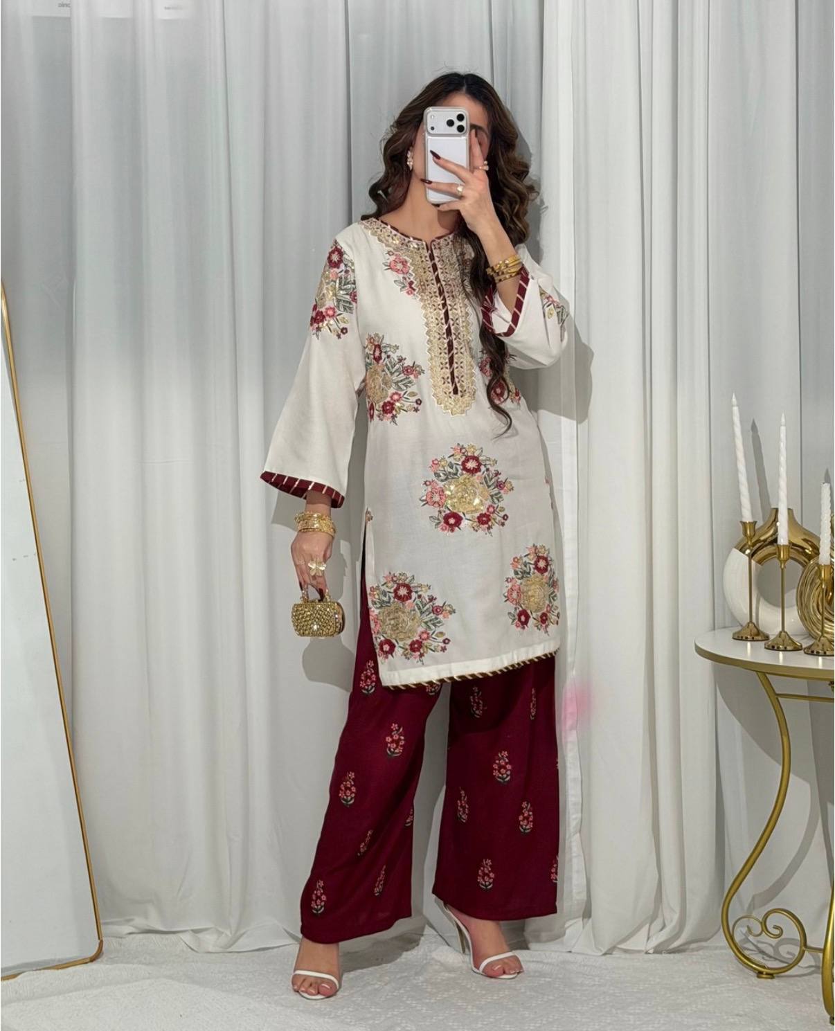 Women's Designer Kurti Pant Set - Heavy Embroidery and Sequins Work