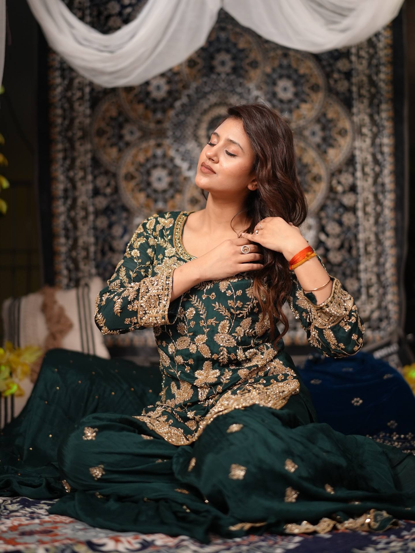 Elegant Semi-Beads Work Kurti and Plazzo Set in High-Quality Chinon
