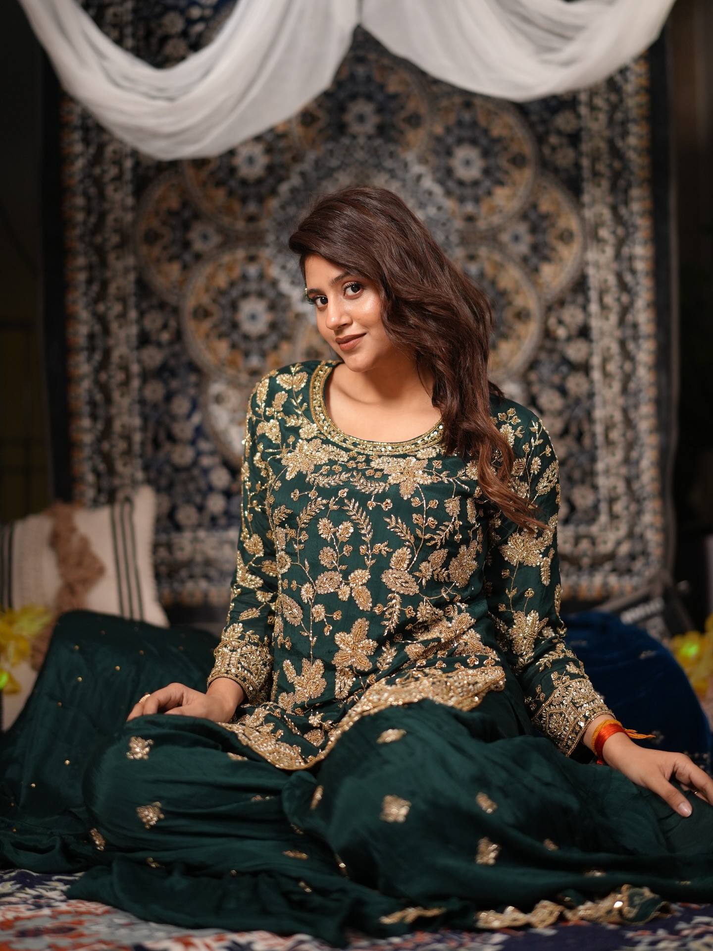 Elegant Semi-Beads Work Kurti and Plazzo Set in High-Quality Chinon