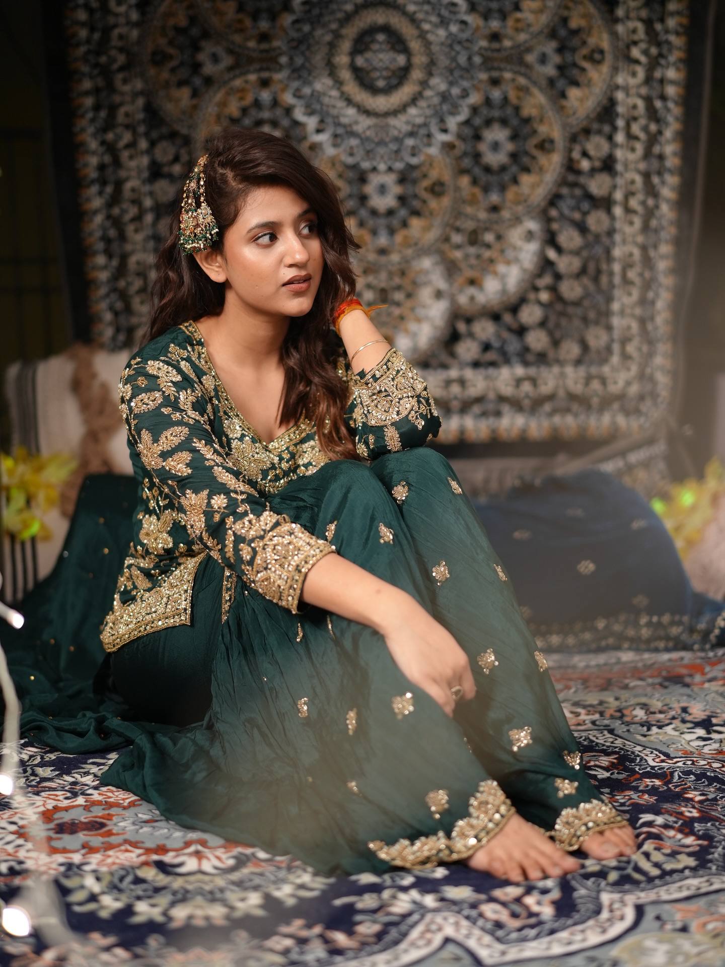Elegant Semi-Beads Work Kurti and Plazzo Set in High-Quality Chinon