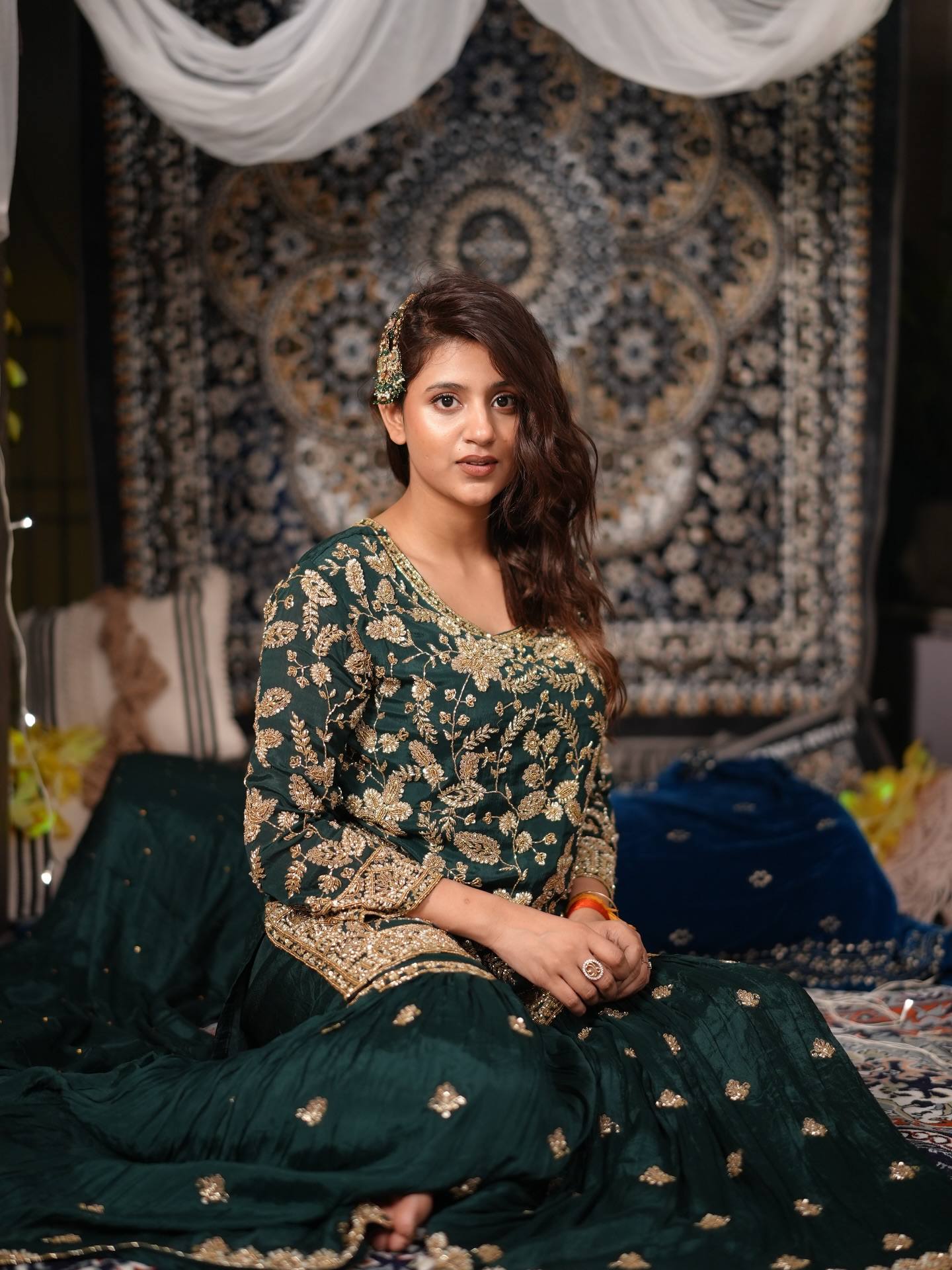 Elegant Semi-Beads Work Kurti and Plazzo Set in High-Quality Chinon