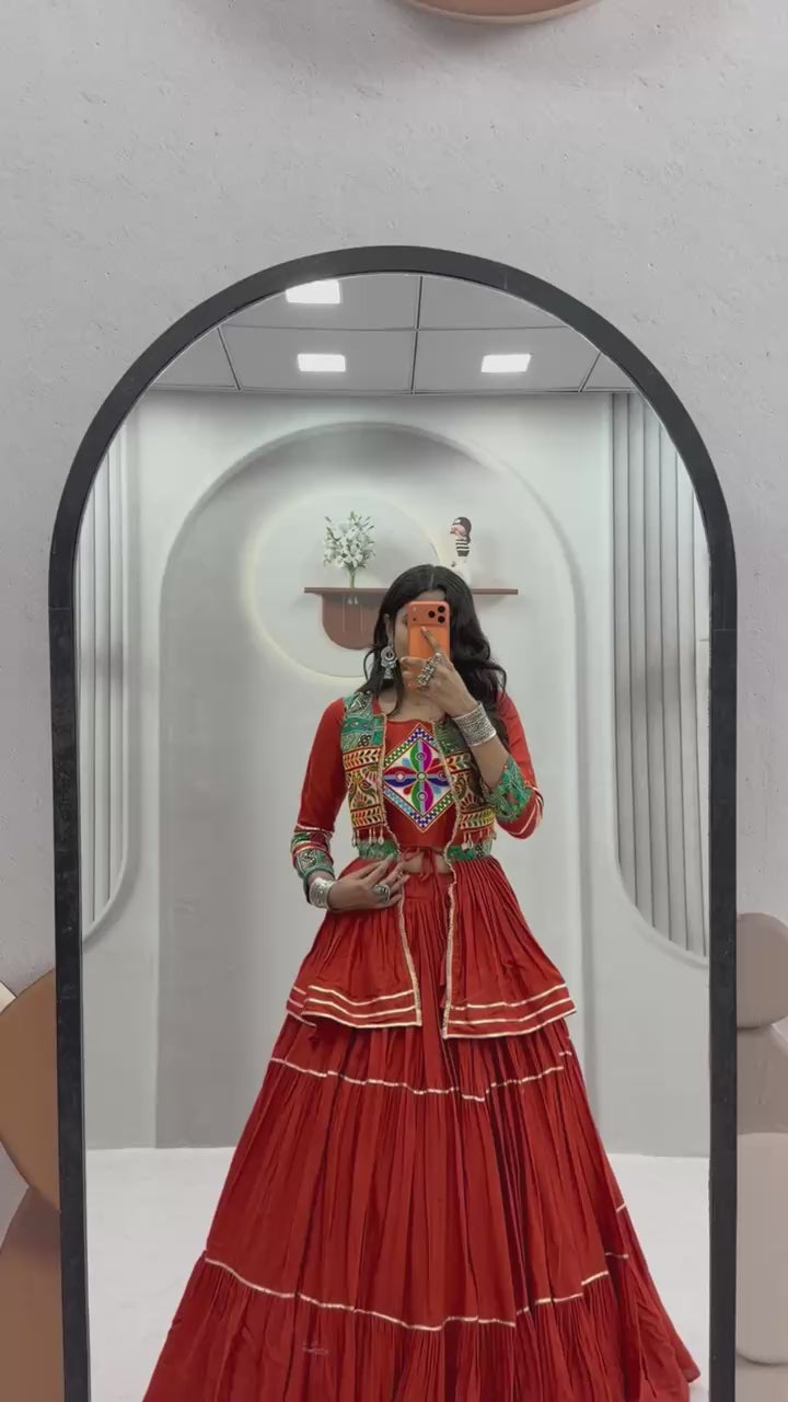 Navratri Special 9-Meter Flair Pure Cotton Gamthi Work Lehenga Choli