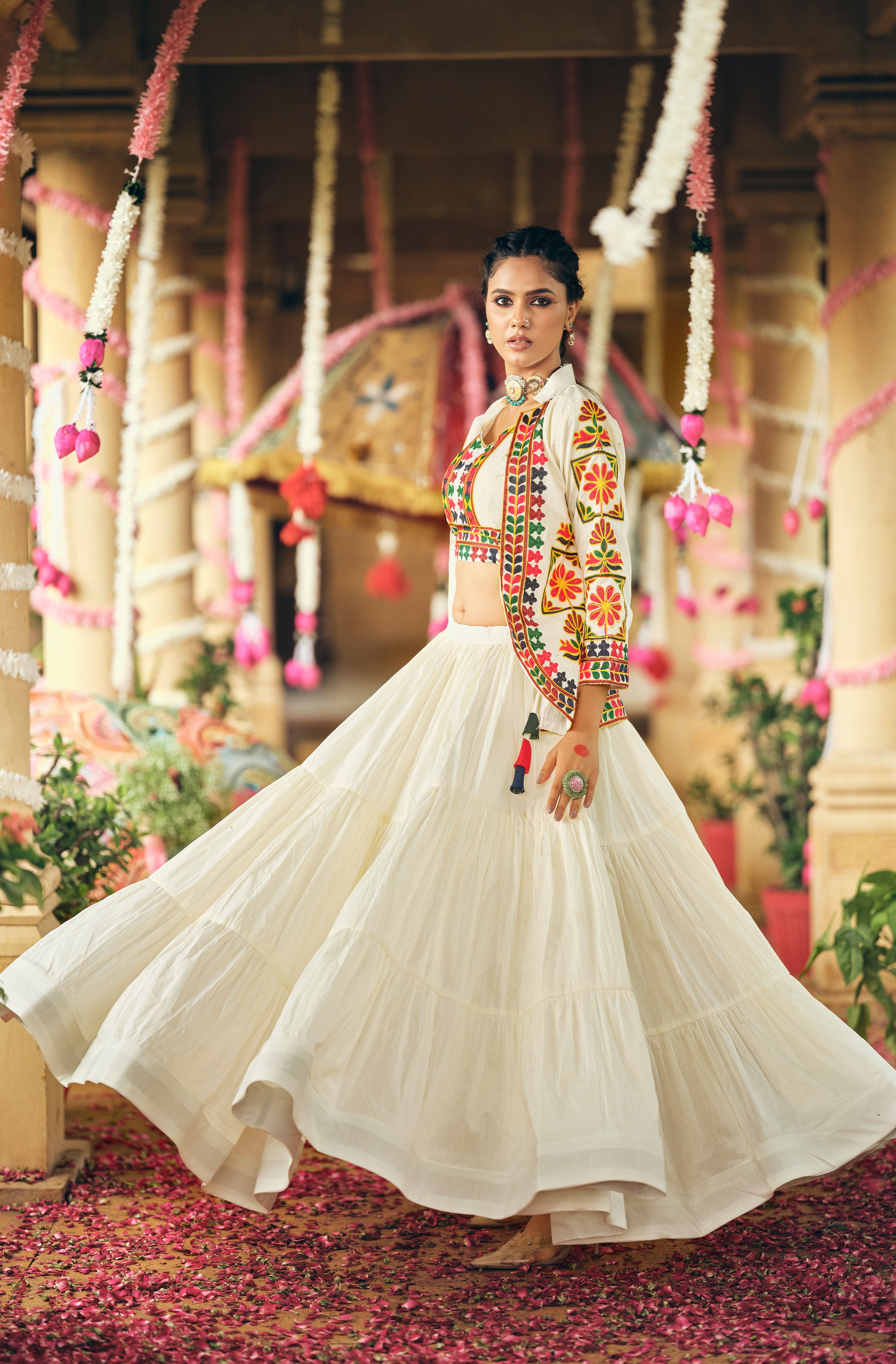 Designer 3-Piece Cotton Lehenga Koti Set - Full Stitch